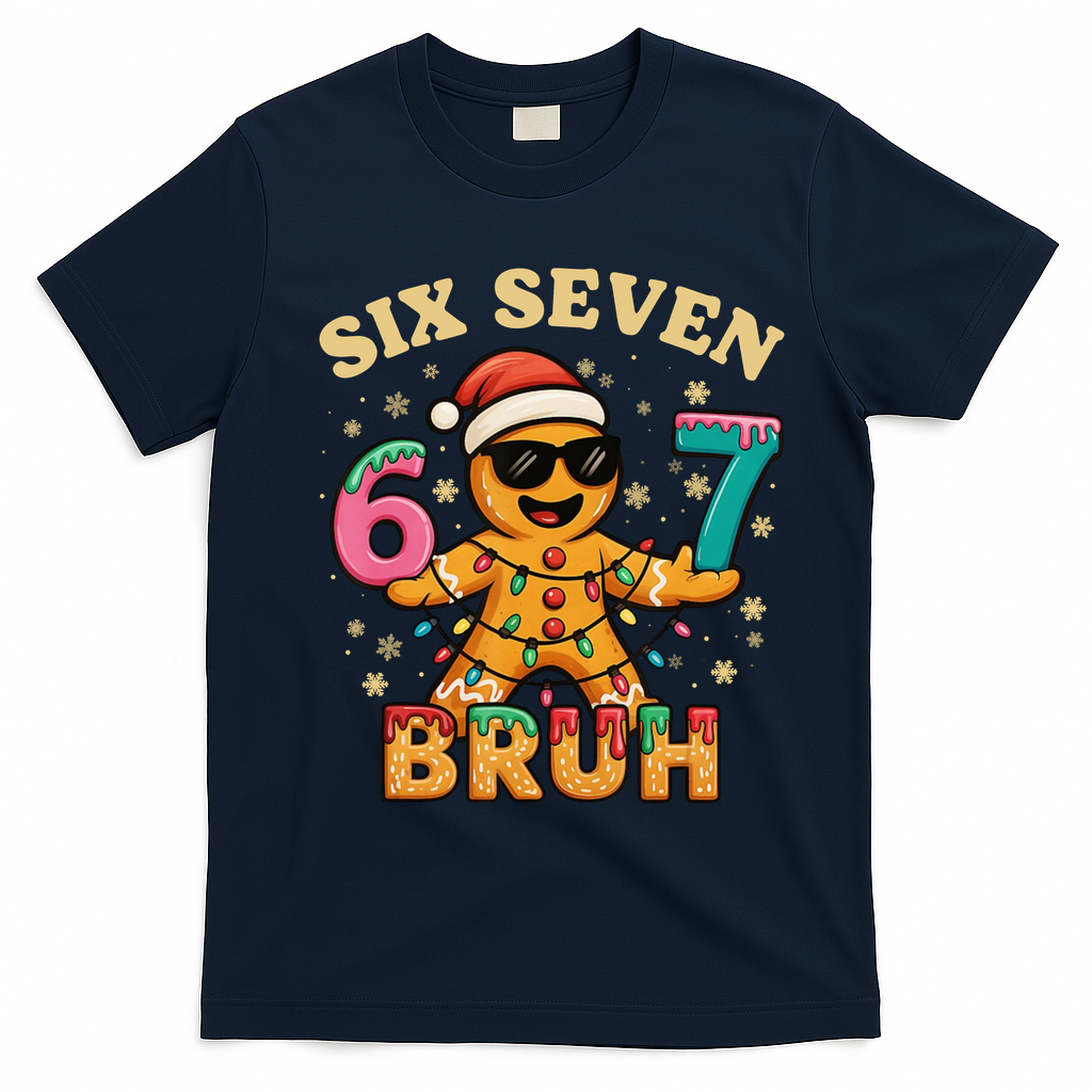 Bruh 67 Christmas Six Seven Gingerbread T-Shirt - Navy Blue