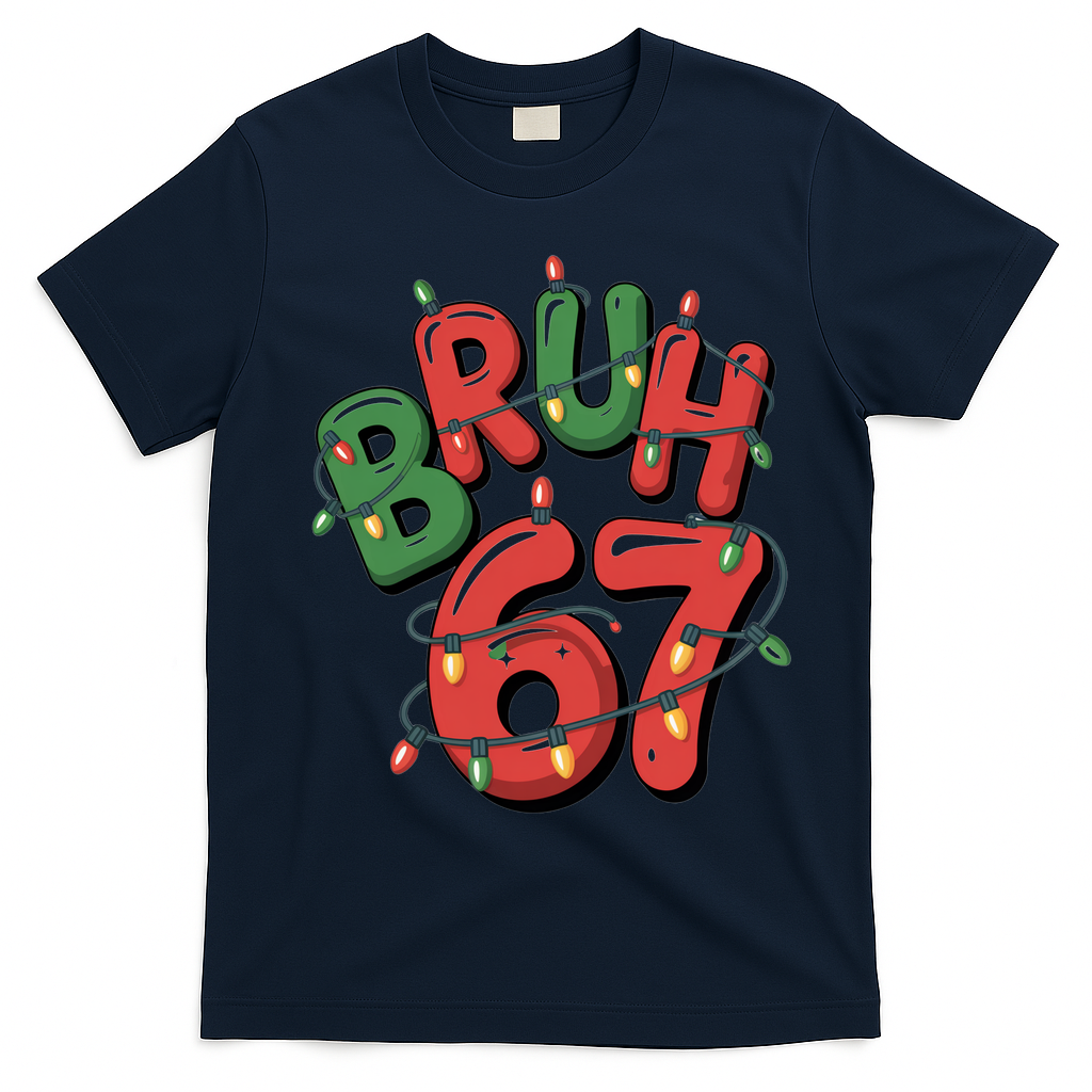 BRUH 67 Christmas Trendy X-Mas Meme T-Shirt - Navy Blue