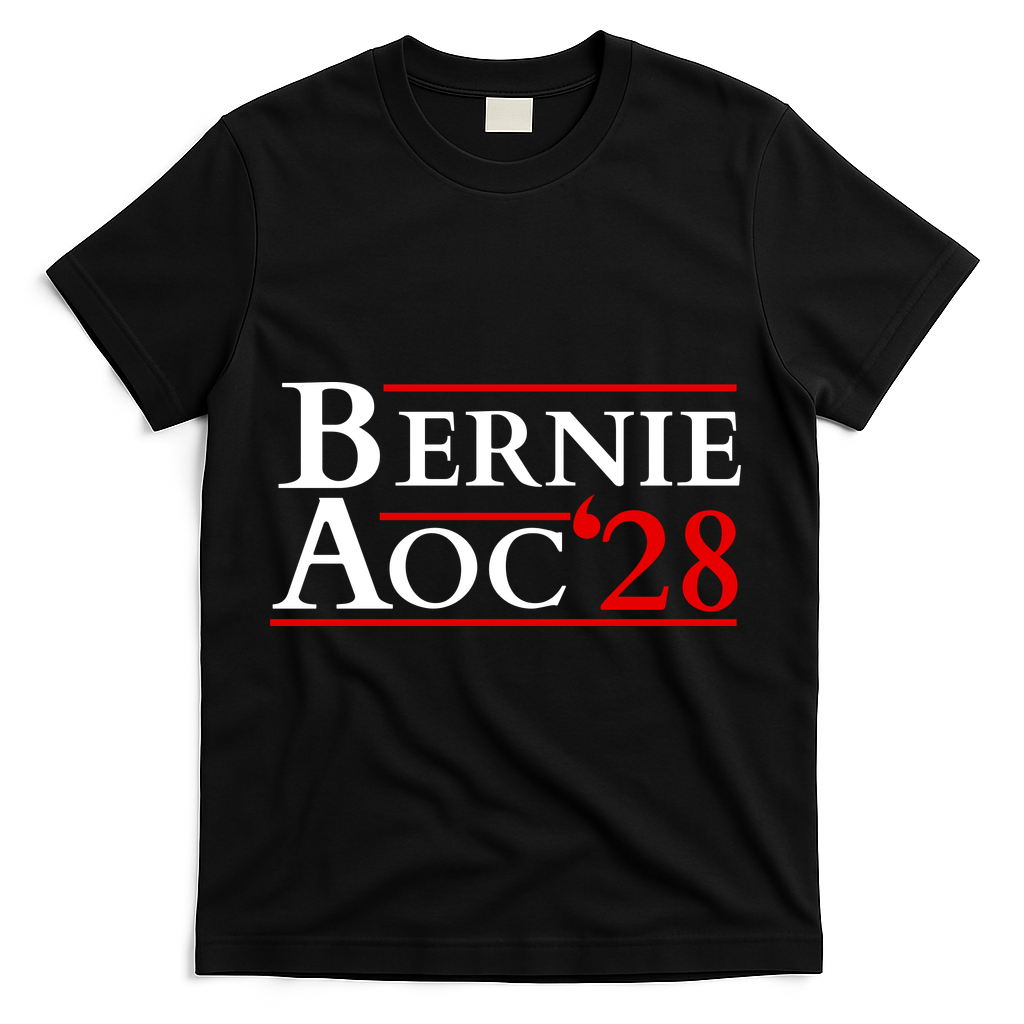 Bernie AOC 2028 Bernie Sanders Alexandria Cortez President  T-Shirt - Black