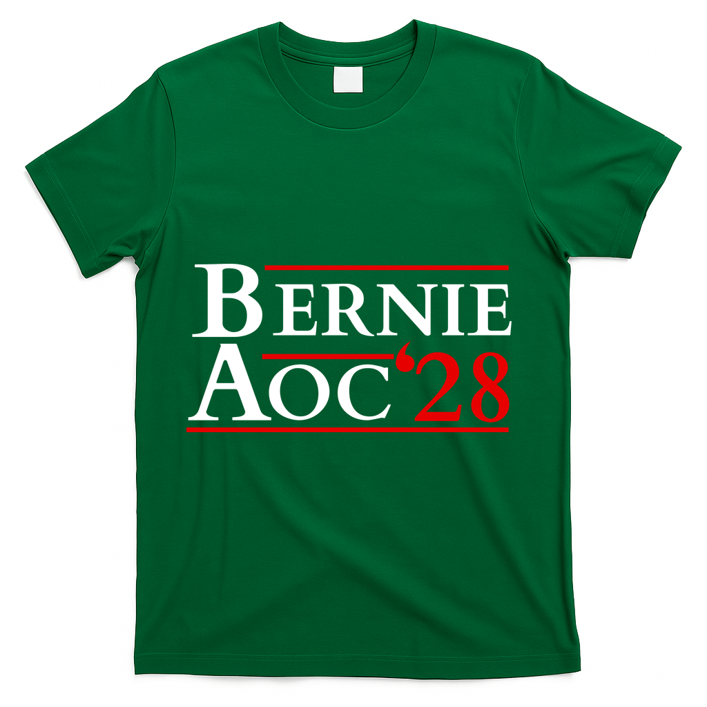Bernie AOC 2028 Bernie Sanders Alexandria Cortez President  T-Shirt - Green