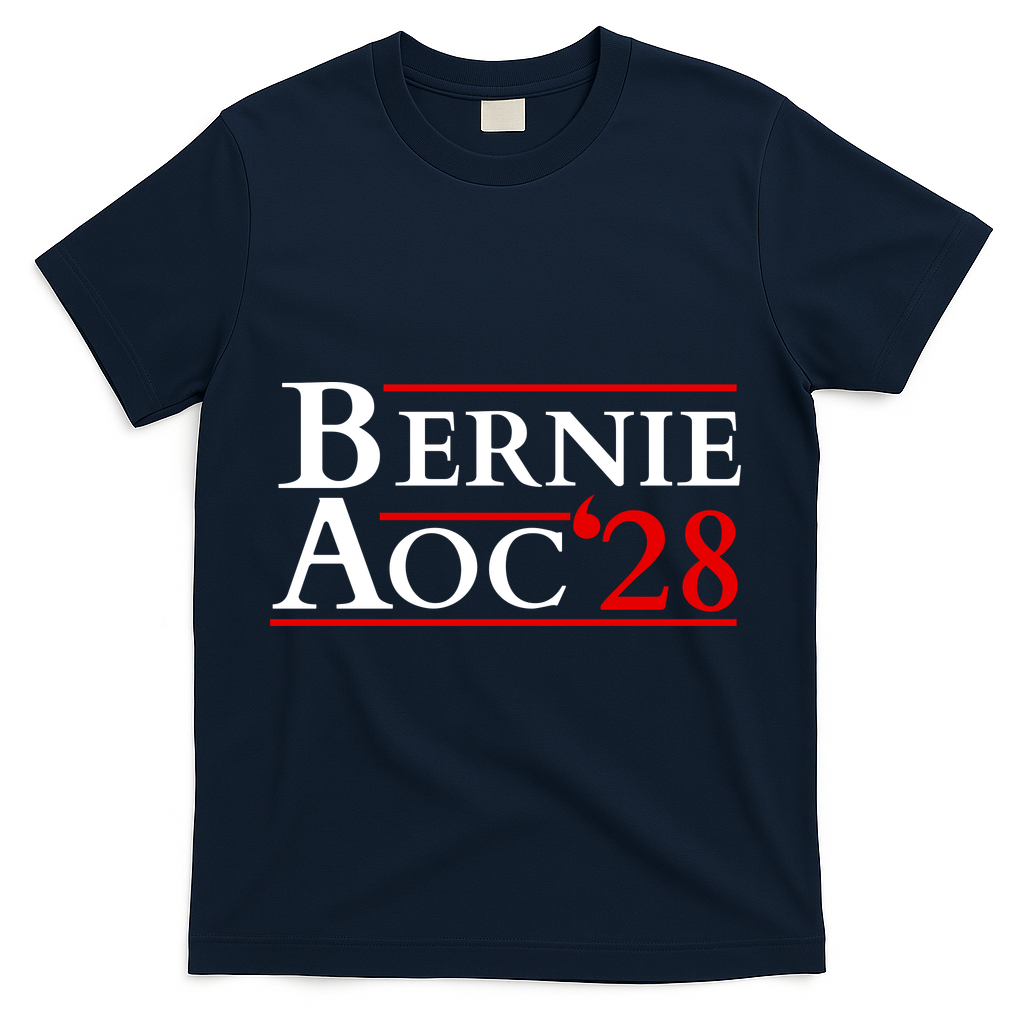 Bernie AOC 2028 Bernie Sanders Alexandria Cortez President  T-Shirt - Navy