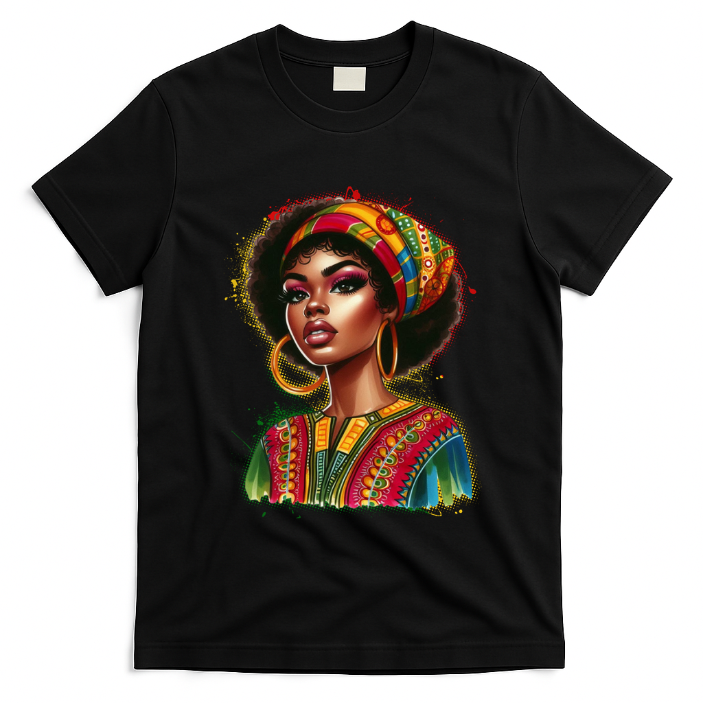 Black African American Woman Traditional African Attire Colors T-Shirt