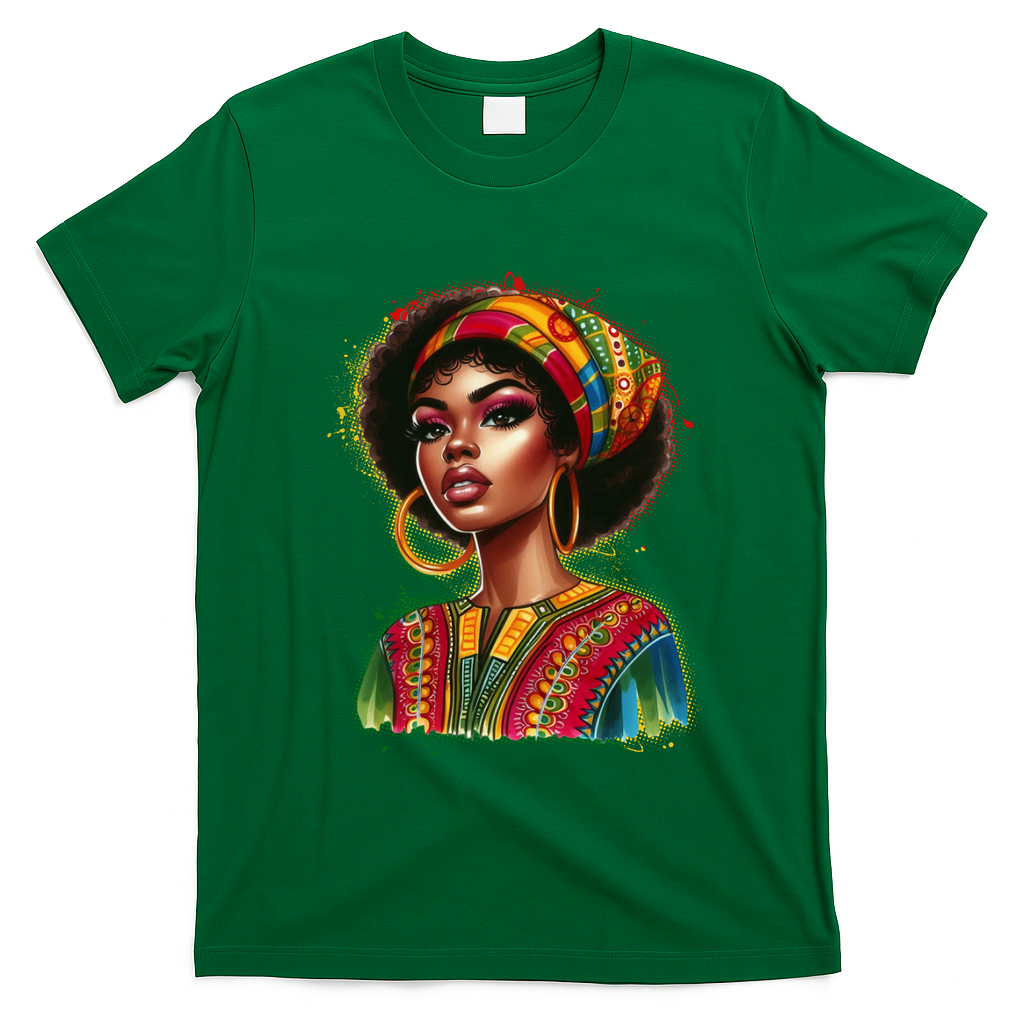 Black African American Woman Traditional African Attire Colors T-Shirt