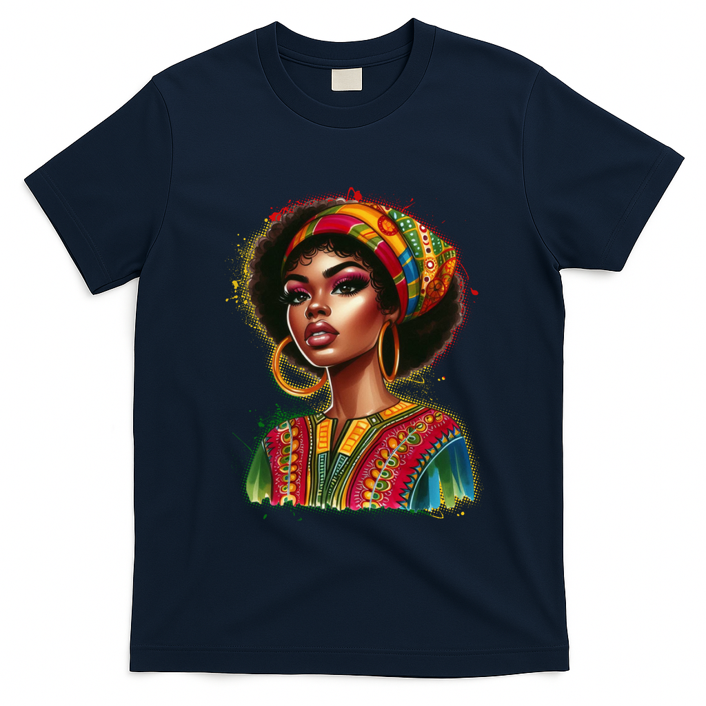 Black African American Woman Traditional African Attire Colors T-Shirt