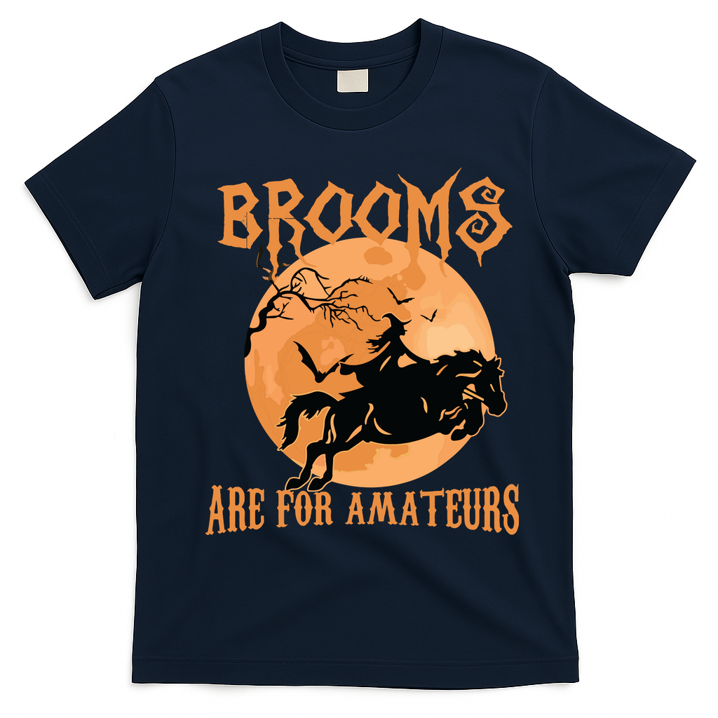 Brooms Are For Amateurs Horse Riding Funny Halloween Costume T-Shirt - Navy Blue