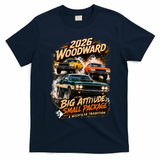 Big Attitude Small Package 2026 Woodward M1 Michigan Car Tradition T-Shirt - Navy Blue