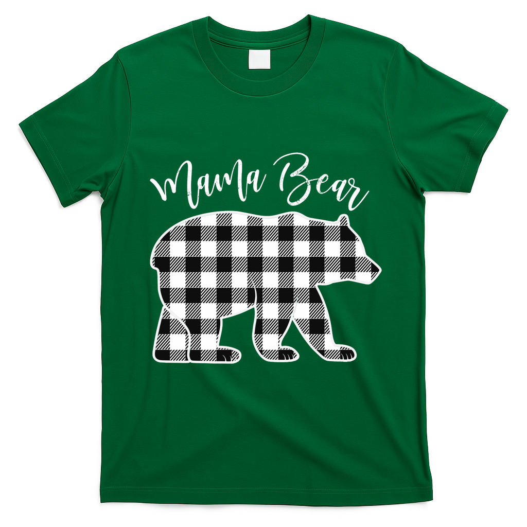 Black And White Buffalo Plaid Mama Bear Christmas Pajama T-Shirt - Irish Green