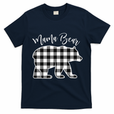 Black And White Buffalo Plaid Mama Bear Christmas Pajama T-Shirt - Navy Blue