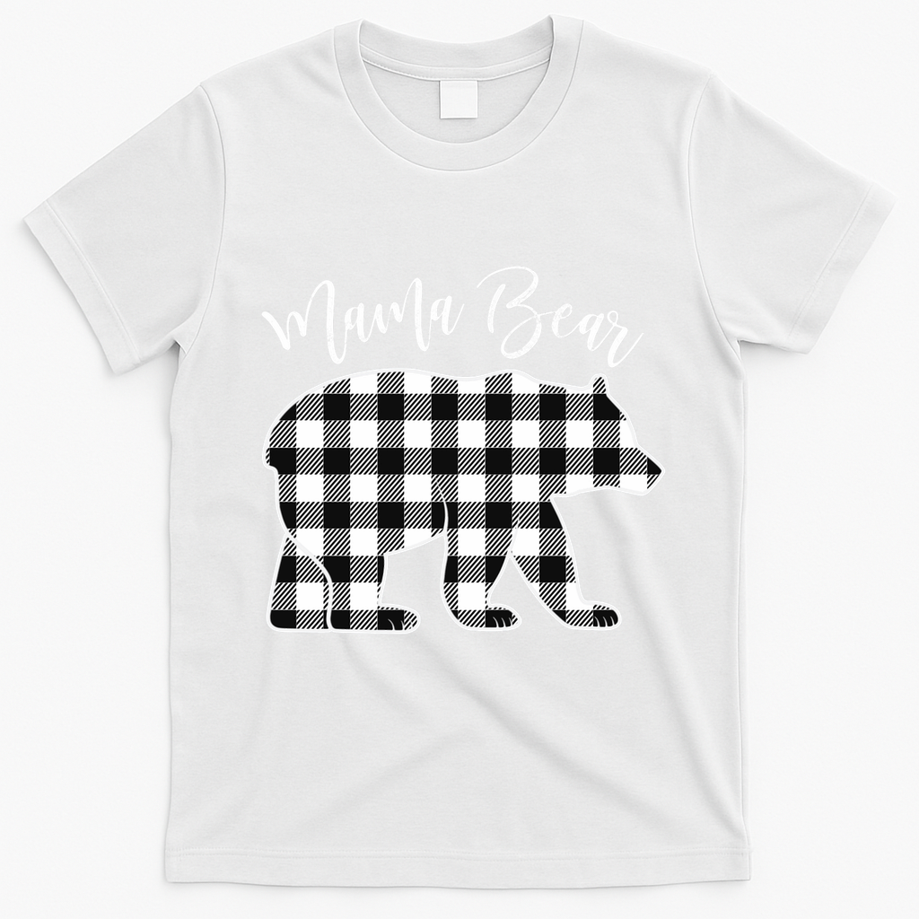Black And White Buffalo Plaid Mama Bear Christmas Pajama T-Shirt - White