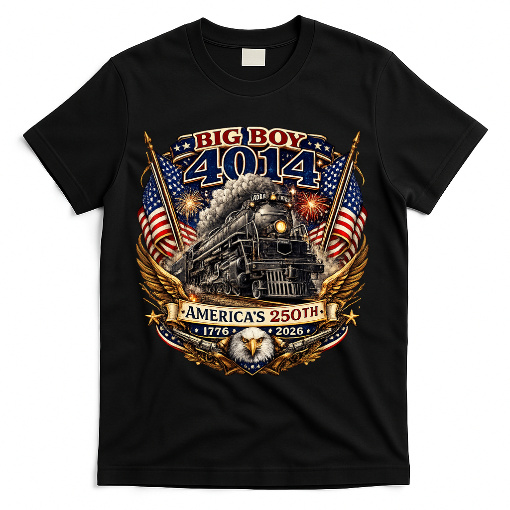 Big Boy 4014 Train 4th Of July US Flag Vintage  T-Shirt - Black