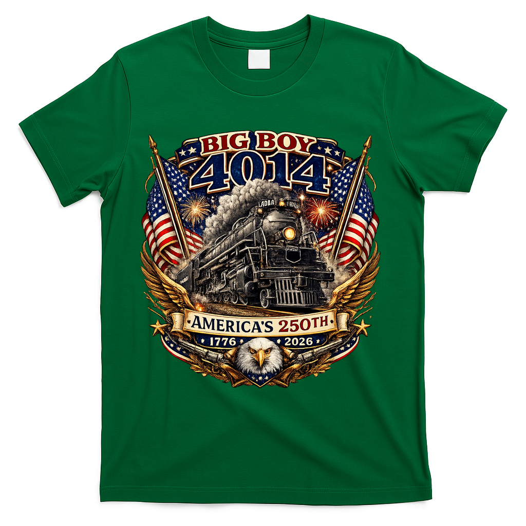 Big Boy 4014 Train 4th Of July US Flag Vintage  T-Shirt - Green