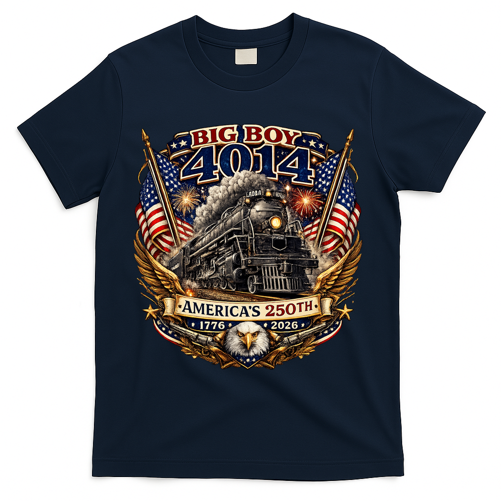 Big Boy 4014 Train 4th Of July US Flag Vintage  T-Shirt - Navy