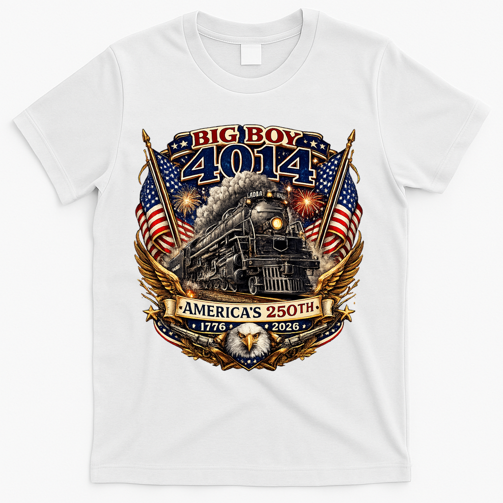 Big Boy 4014 Train 4th Of July US Flag Vintage  T-Shirt - White