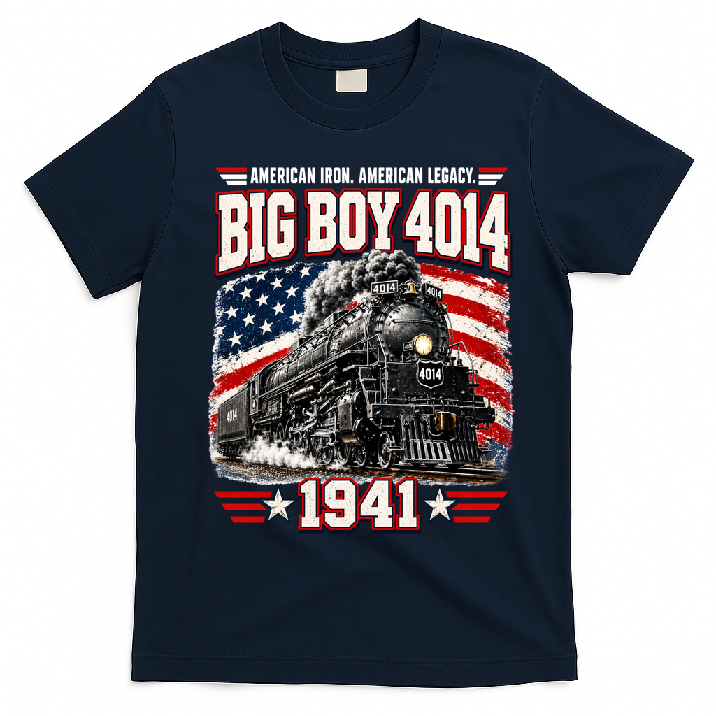 Big Boy 4014 Steam Locomotive Vintage Railroad T-Shirt - Navy Blue
