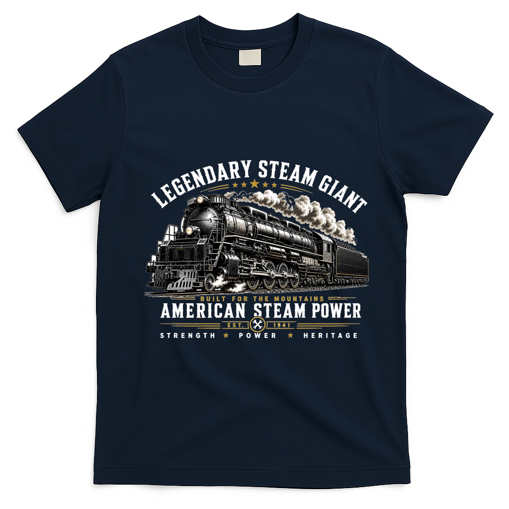 Big Boy 4014 Legendary Steam Train American Locomotive T-Shirt - Navy Blue