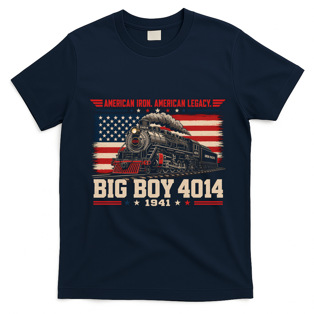 Big Boy 4014 Steam Train American Iron Legacy Vinatge T-Shirt - Navy Blue