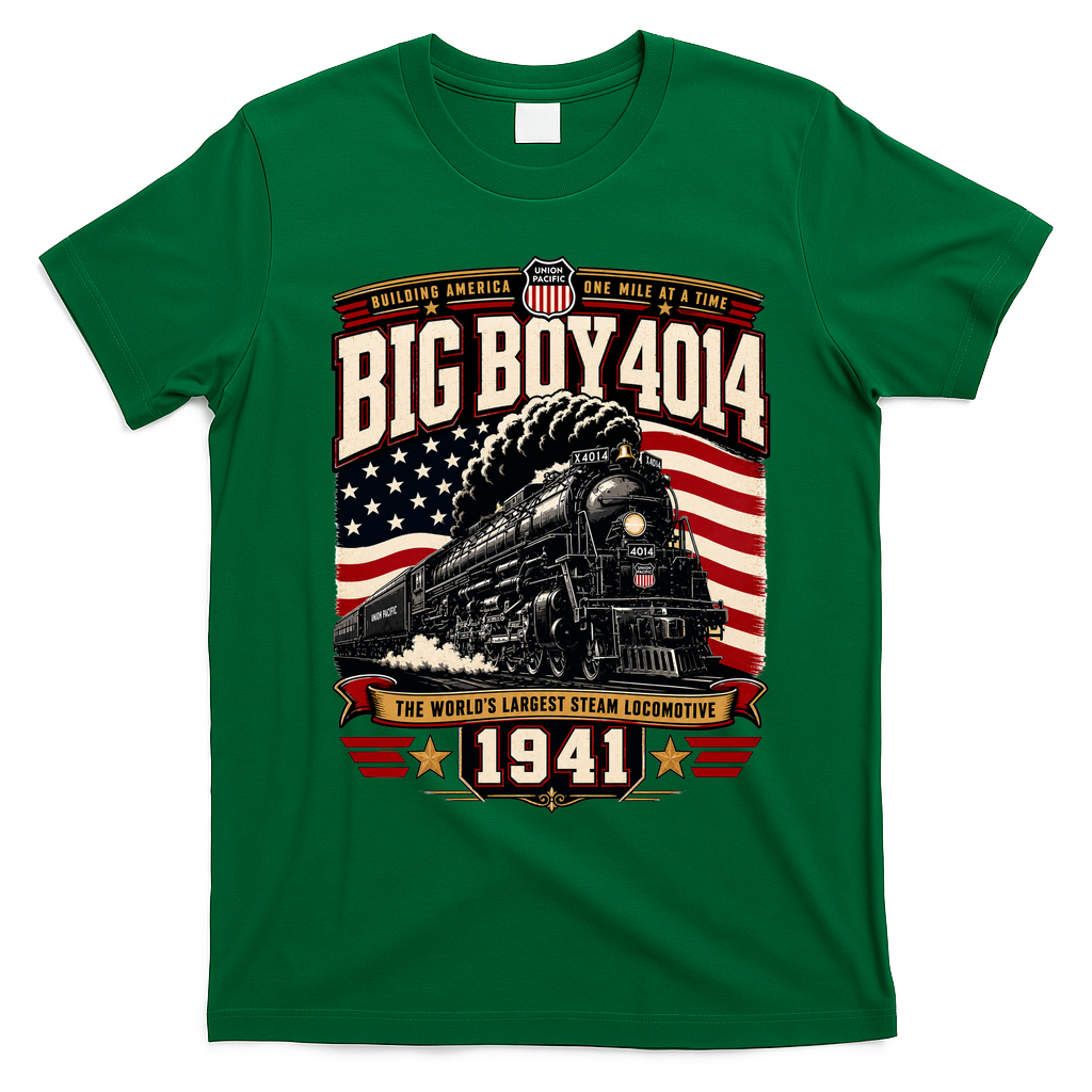 Big Boy 4014 Steam Engine Locomotive Train Railroad T-Shirt - Irish Green
