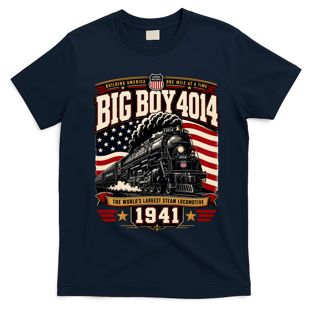 Big Boy 4014 Steam Engine Locomotive Train Railroad T-Shirt - Navy Blue