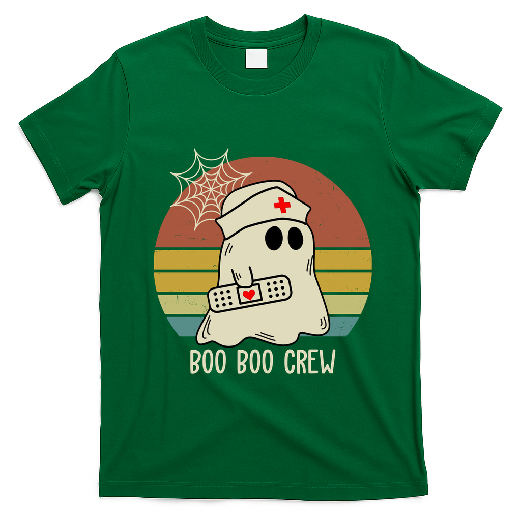 Boo Boo Crew Nurse Halloween Nurse Retro T-Shirt - Irish Green