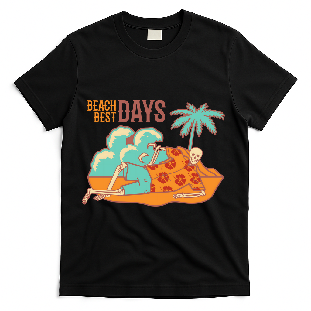 Best Beach Days Skeleton Summer Vibe T-Shirt - Black