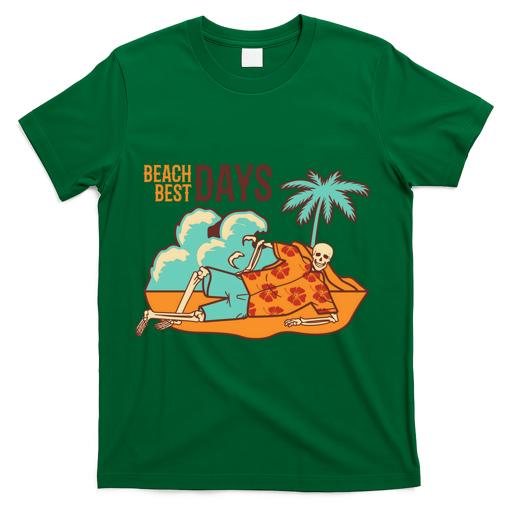 Best Beach Days Skeleton Summer Vibe T-Shirt - Green