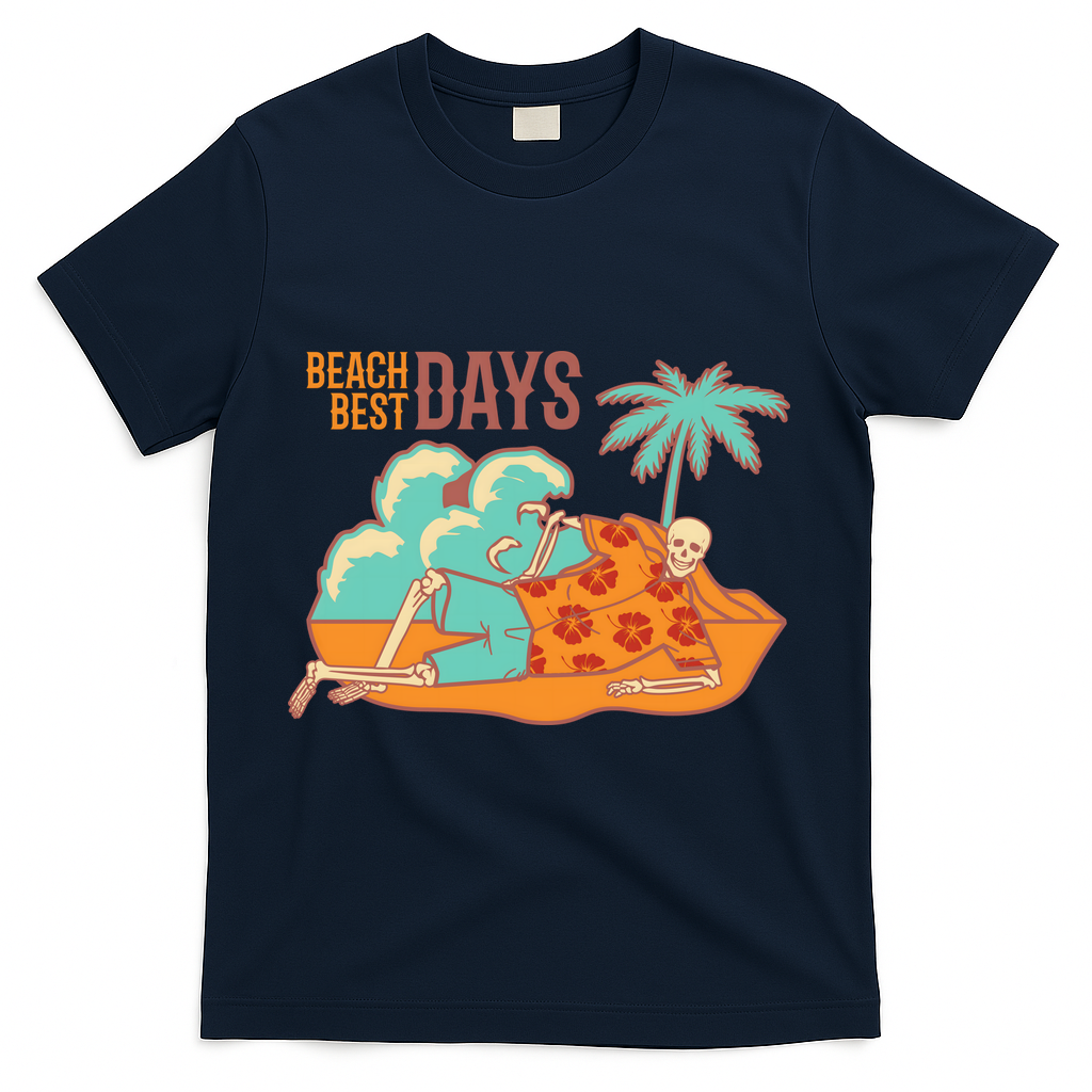 Best Beach Days Skeleton Summer Vibe T-Shirt - Navy