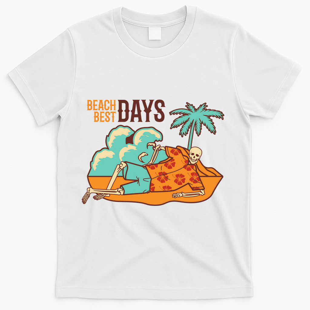 Best Beach Days Skeleton Summer Vibe T-Shirt - White