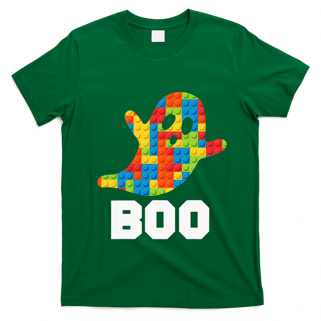 Building Blocks Ghost Boo Master Builder Halloween Costume T-Shirt - Irish Green