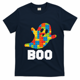 Building Blocks Ghost Boo Master Builder Halloween Costume T-Shirt - Navy Blue