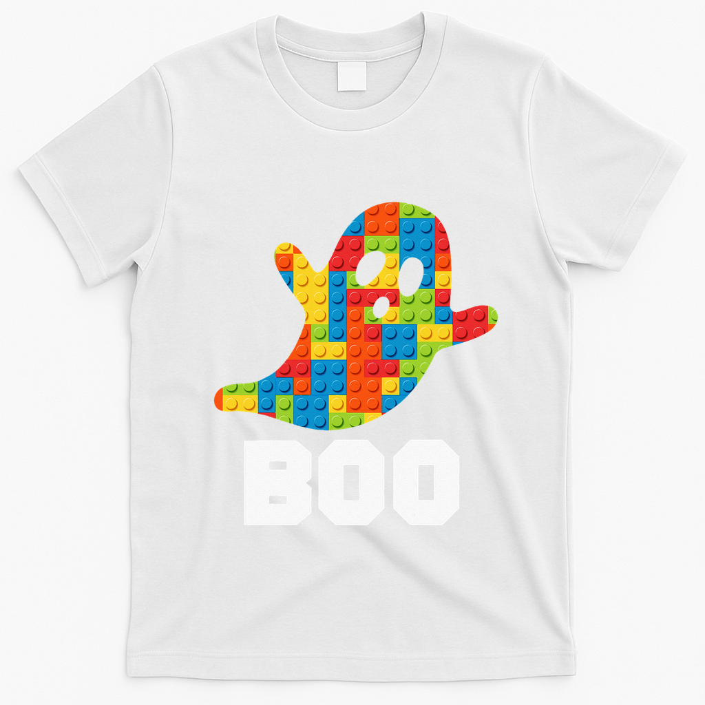 Building Blocks Ghost Boo Master Builder Halloween Costume T-Shirt - White