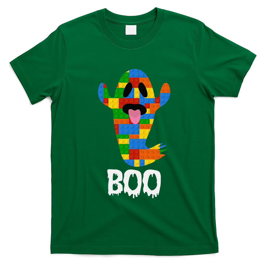 Building Blocks Ghost Boo Master Builder Halloween T-Shirt - Irish Green