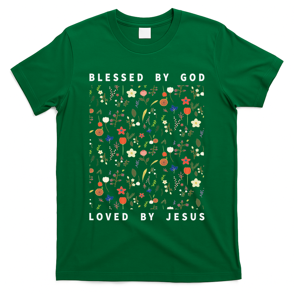 Blessed By God Loved By Jesus Wildflower Christian T-Shirt