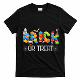 Block Building Halloween Brick Or Treat Master Builder T-Shirt - Black