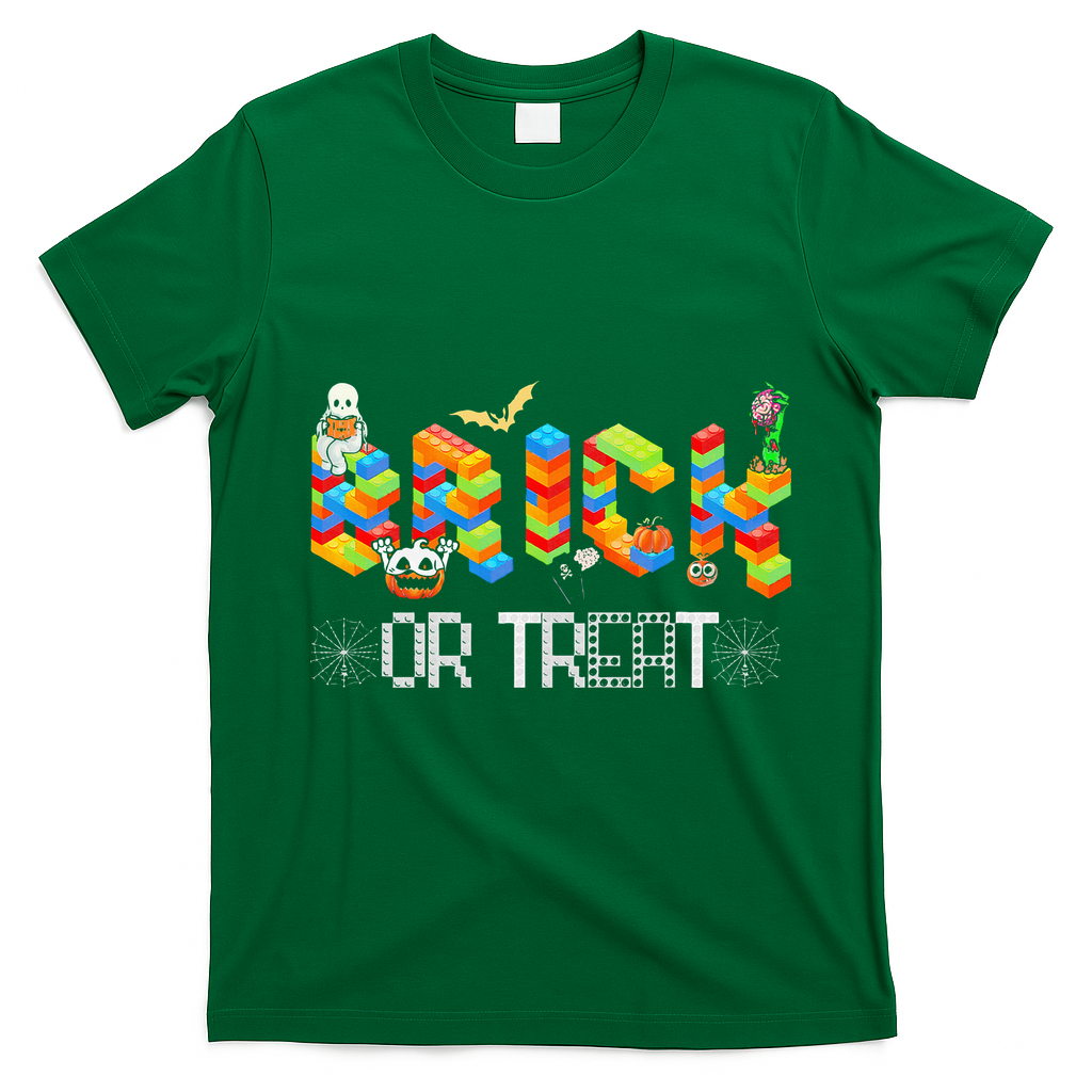 Block Building Halloween Brick Or Treat Master Builder T-Shirt - Irish Green