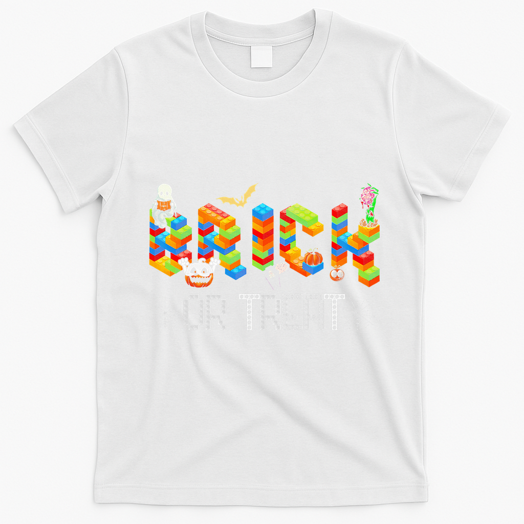 Block Building Halloween Brick Or Treat Master Builder T-Shirt - White