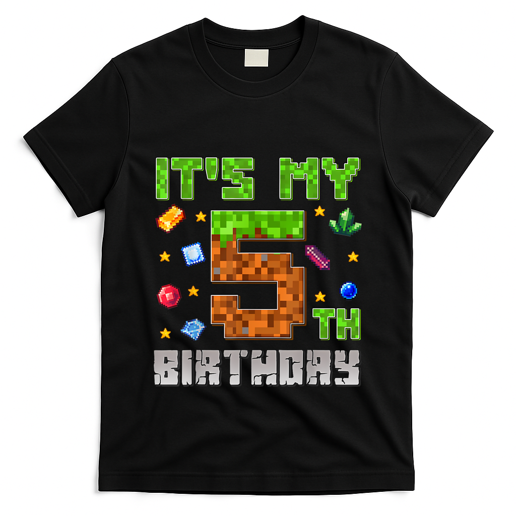 Birthday Boy ItS My 5th Birthday Gamer Pixel Number T-Shirt