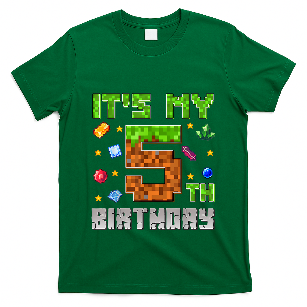 Birthday Boy ItS My 5th Birthday Gamer Pixel Number T-Shirt
