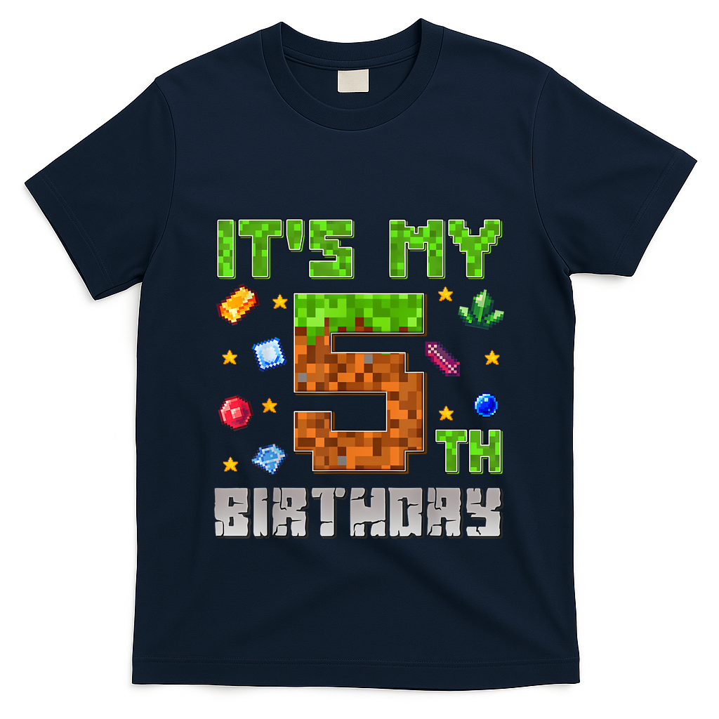 Birthday Boy ItS My 5th Birthday Gamer Pixel Number T-Shirt