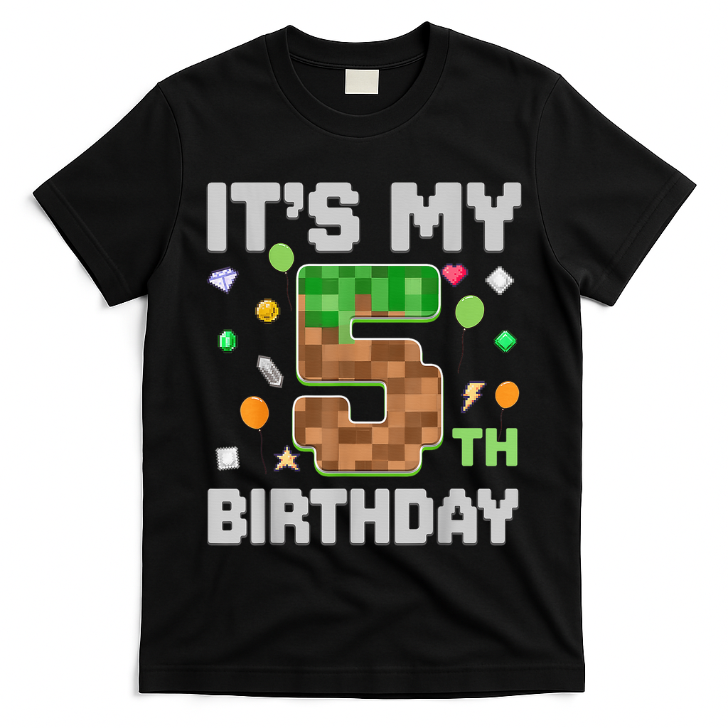 Birthday Boy It'S My 5th Birthday Gamer Pixel Number T-Shirt