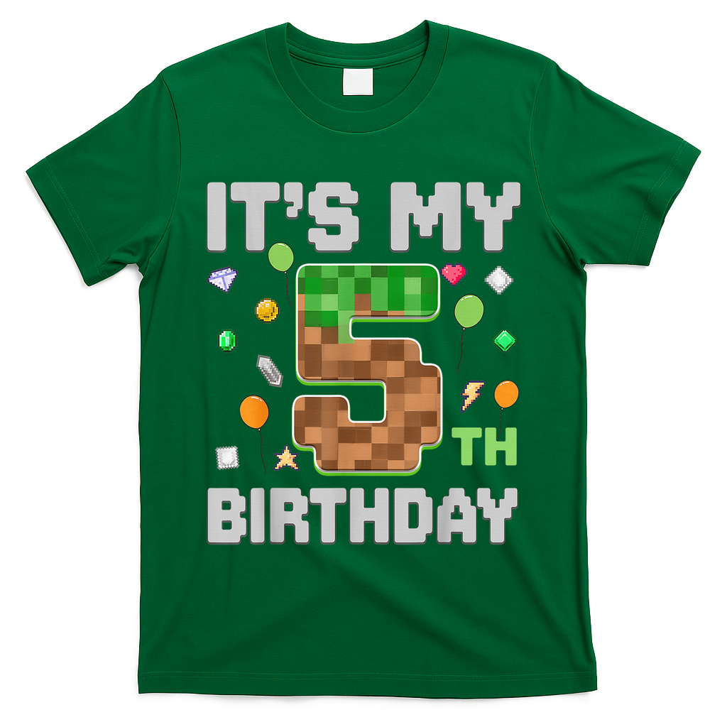 Birthday Boy It'S My 5th Birthday Gamer Pixel Number T-Shirt