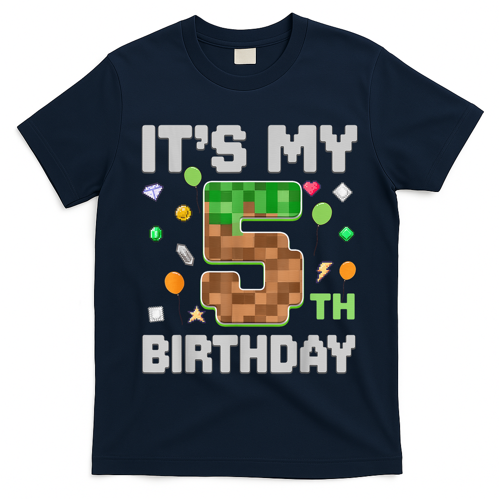 Birthday Boy It'S My 5th Birthday Gamer Pixel Number T-Shirt