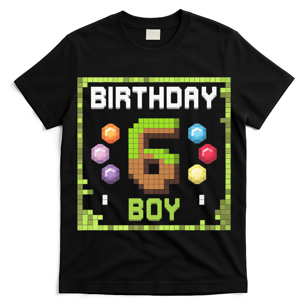 Birthday Boy It'S My 6th Birthday Gamer Pixel Number T-Shirt
