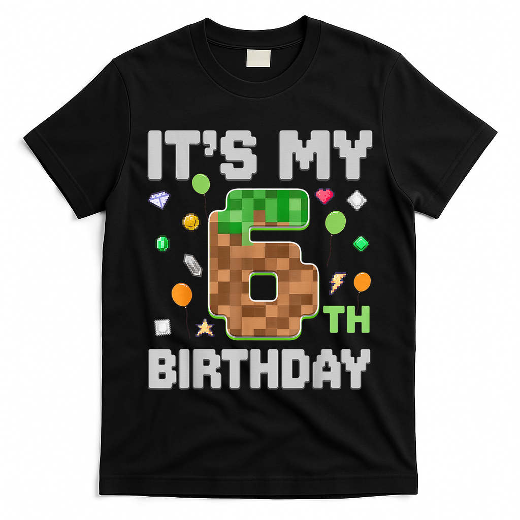 Birthday Boy It'S My 6th Birthday Gamer Pixel Number T-Shirt