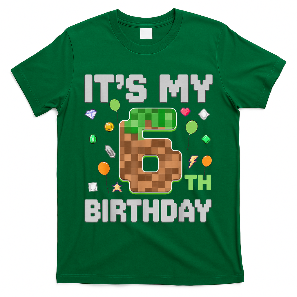 Birthday Boy It'S My 6th Birthday Gamer Pixel Number T-Shirt