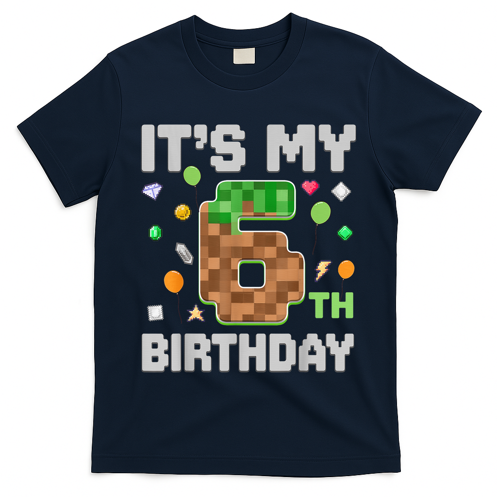 Birthday Boy It'S My 6th Birthday Gamer Pixel Number T-Shirt