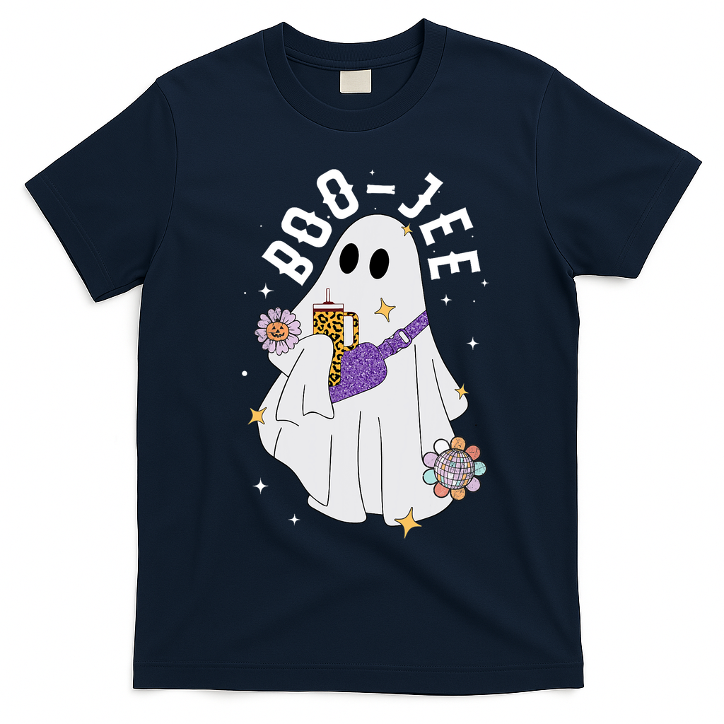 Boujee Boo Jee Spooky Season Cute Ghost Halloween Costume T-Shirt - Navy Blue