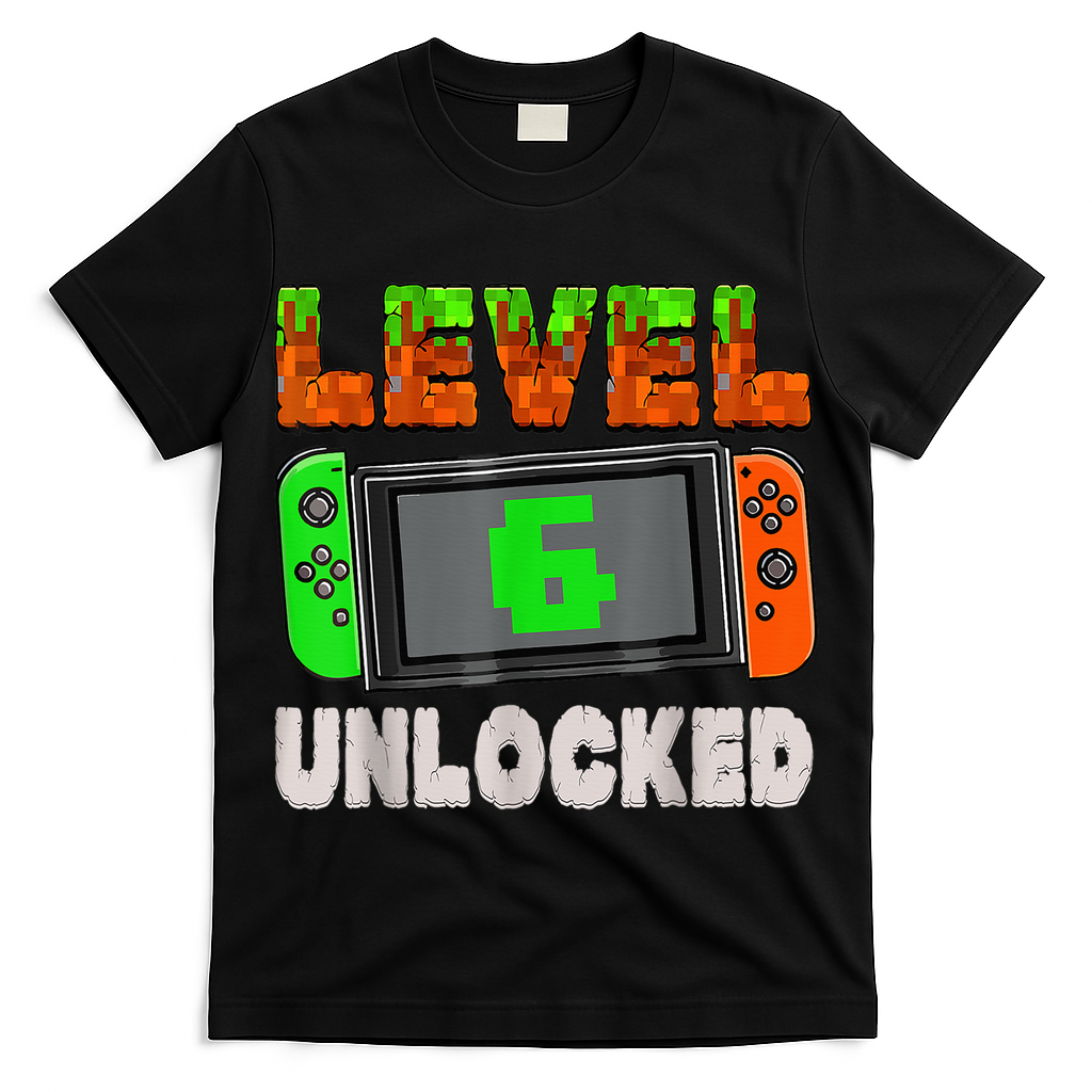 Birthday Boy Level 6 Unlocked 6th Birthday Game Pixel T-Shirt