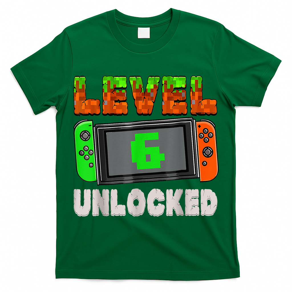 Birthday Boy Level 6 Unlocked 6th Birthday Game Pixel T-Shirt