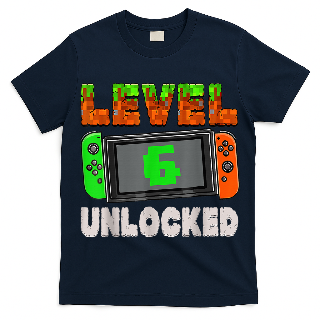 Birthday Boy Level 6 Unlocked 6th Birthday Game Pixel T-Shirt