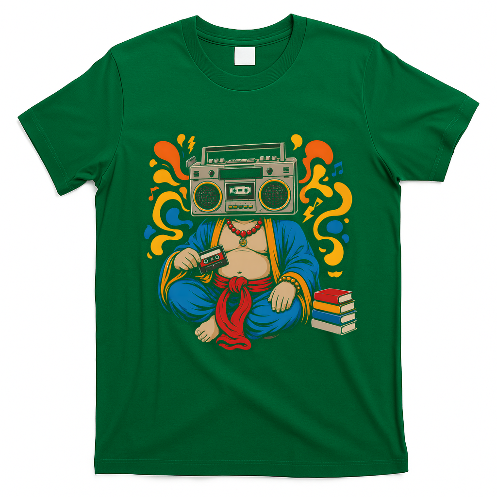 Buddha Boombox Retro Music Vibes T-Shirt - Irish Green